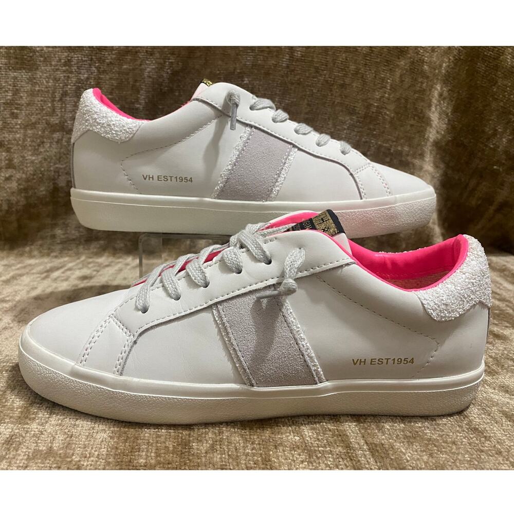 Vintage Havana Irma White/Grey Sneakers Women US 8, Glitter Heel, Vegan Leather